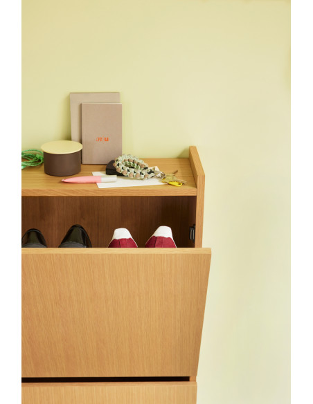 Meuble Range chaussures moderne 2 tiroirs en Bois MDF Naturel Placage chêne Forma - 6