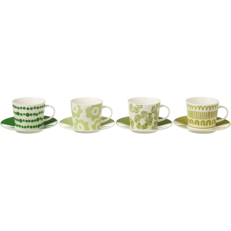Coffret 4 tasses à thé 220 ml en Céramique Blanc Vert Candace - 1