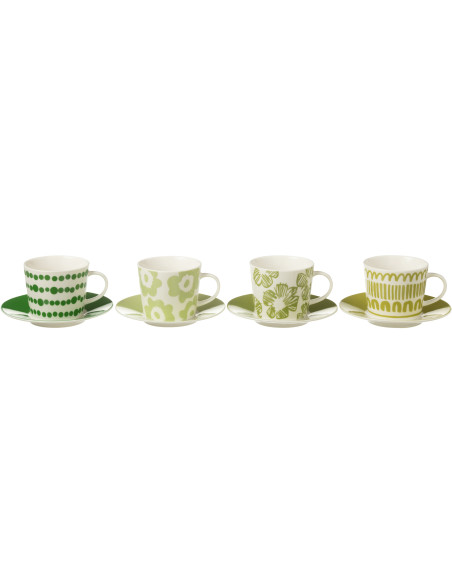 Coffret 4 tasses à thé 220 ml en Céramique Blanc Vert Candace - 1