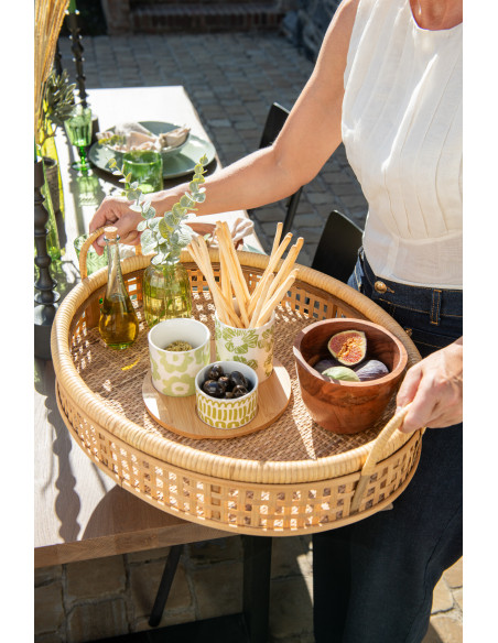 Plateau apéro 3 récipients Rond 20 cm en Bambou Naturel Céramique Blanc Vert Candace - 4