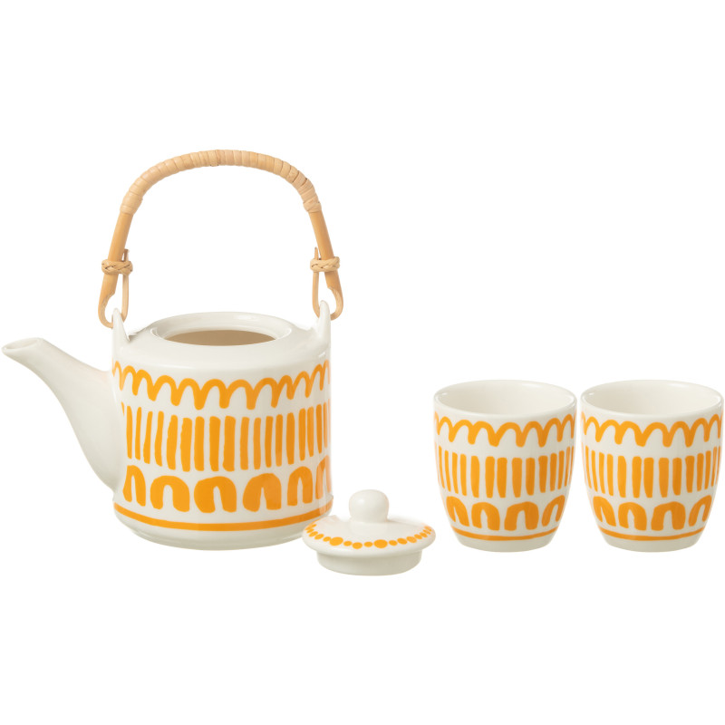 Service à thé 1 théière et 2 tasses 600 ml en Céramique Blanc Orange Motif lignes Candace - 2