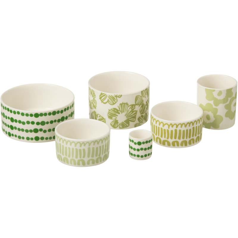 Plateau apéro 6 récipients Rond 30 cm en Bambou Naturel Céramique Blanc Vert Candace - 2