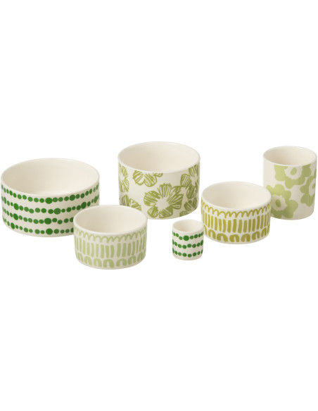 Plateau apéro 6 récipients Rond 30 cm en Bambou Naturel Céramique Blanc Vert Candace - 2