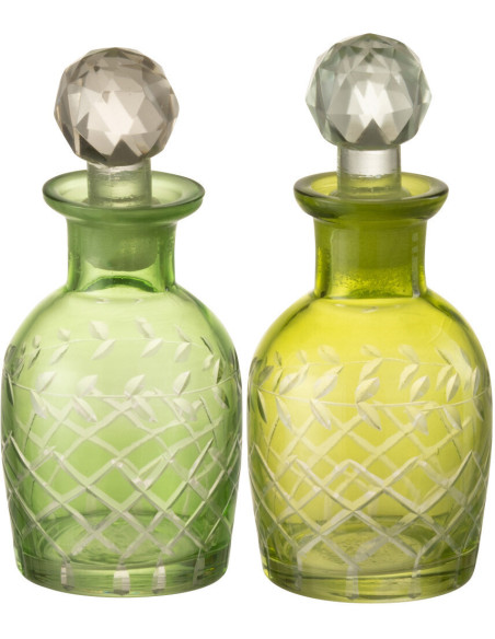 Carafe avec bouchon Hauteur 13 cm en Verre Vert Motif feuilles Roman (Lot de 2) - 1