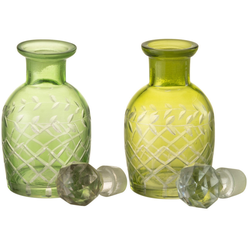 Carafe avec bouchon Hauteur 13 cm en Verre Vert Motif feuilles Roman (Lot de 2) - 2