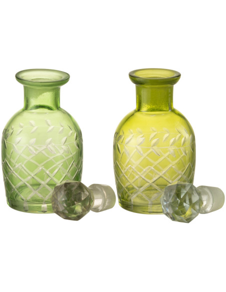 Carafe avec bouchon Hauteur 13 cm en Verre Vert Motif feuilles Roman (Lot de 2) - 2