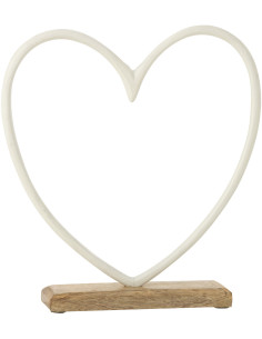 Objet déco à poser Coeur Hauteur 25 cm en Métal Blanc Bois Naturel Jenda J-Line - 1
