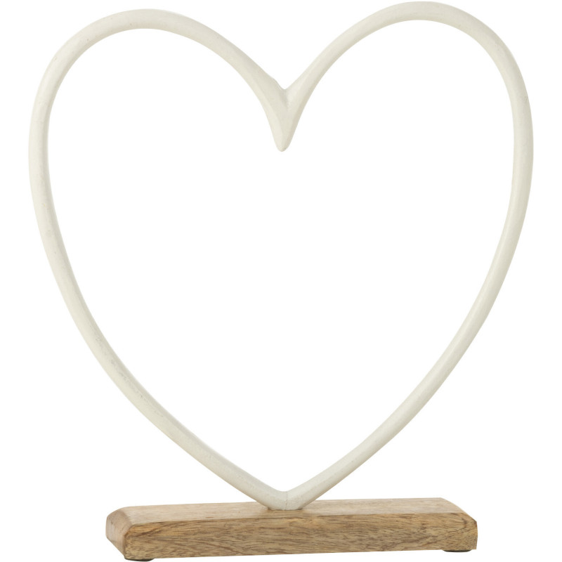 Objet déco à poser Coeur Hauteur 25 cm en Métal Blanc Bois Naturel Jenda J-Line - 1