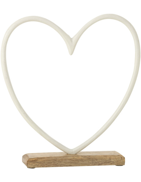 Objet déco à poser Coeur Hauteur 25 cm en Métal Blanc Bois Naturel Jenda J-Line - 1