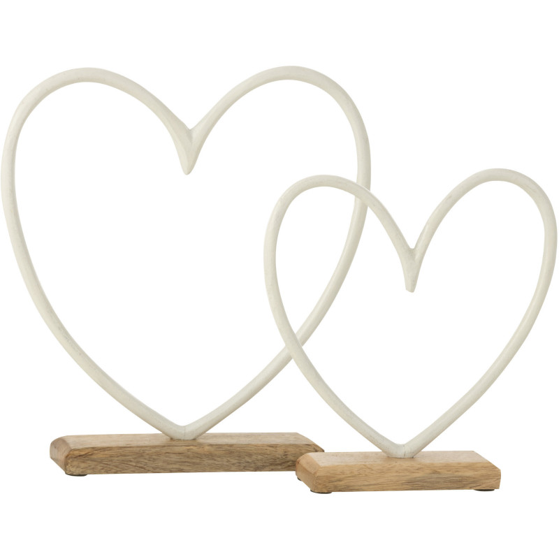 Objet déco à poser Coeur Hauteur 25 cm en Métal Blanc Bois Naturel Jenda J-Line - 2