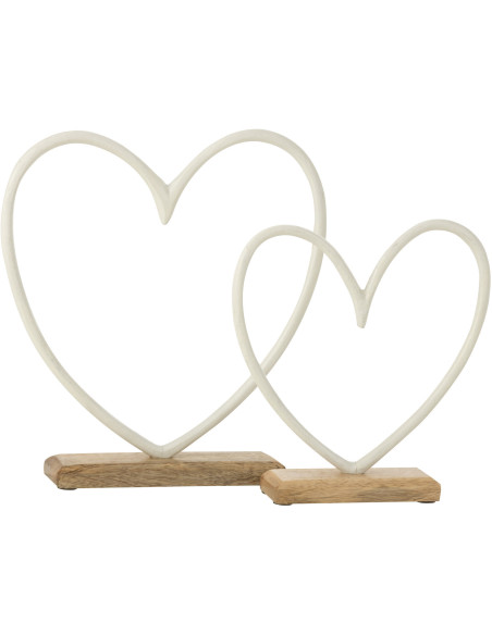 Objet déco à poser Coeur Hauteur 25 cm en Métal Blanc Bois Naturel Jenda J-Line - 2