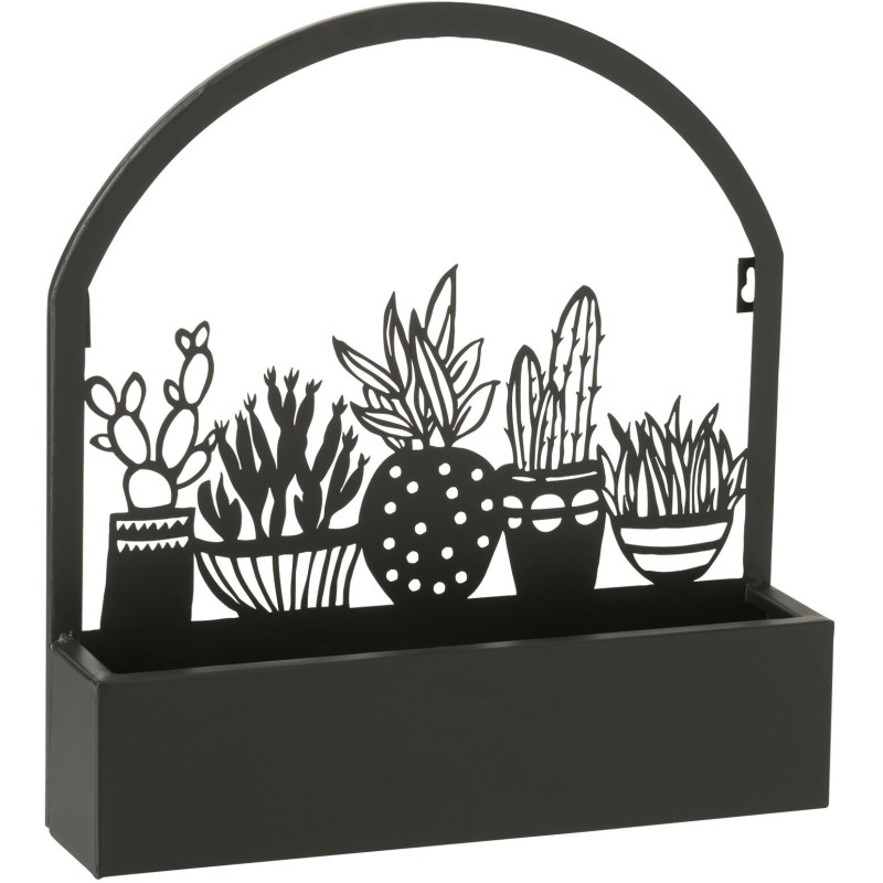 Jardinière murale en Métal Noir Gardy Motif cactus - 1