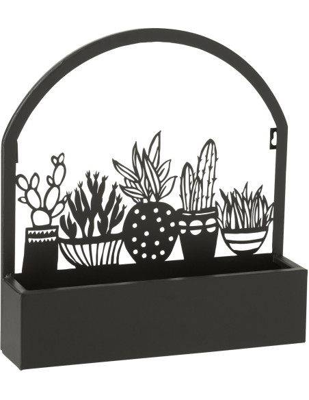 Jardinière murale en Métal Noir Gardy Motif cactus - 1