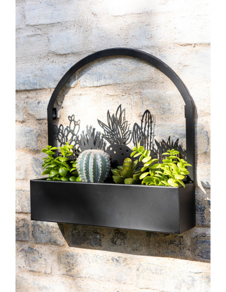 Jardinière murale en Métal Noir Gardy Motif cactus - 2