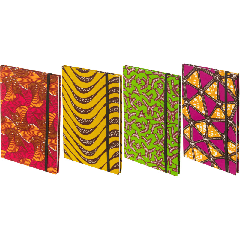 Carnet d'écriture A4 en Papier Tissu Rose Jaune Vert Violet Motif psychédélique Thymos (Lot de 4) - 1