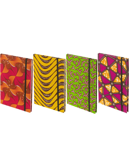 Carnet d'écriture A4 en Papier Tissu Rose Jaune Vert Violet Motif psychédélique Thymos (Lot de 4) - 1