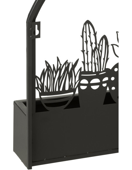 Jardinière murale en Métal Noir Gardy Motif cactus - 3