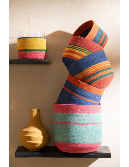 Panier de rangement Évasé en Jonc de mer Jaune Orange Rose Bleu Mahdi (Lot de 3) - 3