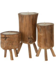 Bougie sur trépied en Teck Naturel Shanda (Lot de 3) - 1