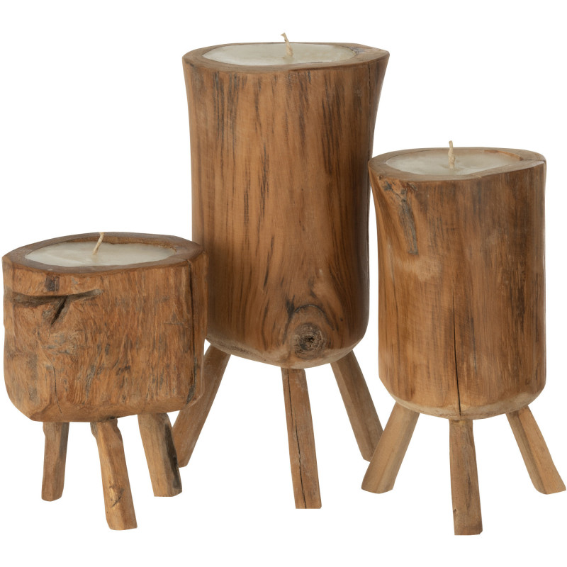 Bougie sur trépied en Teck Naturel Shanda (Lot de 3) - 1