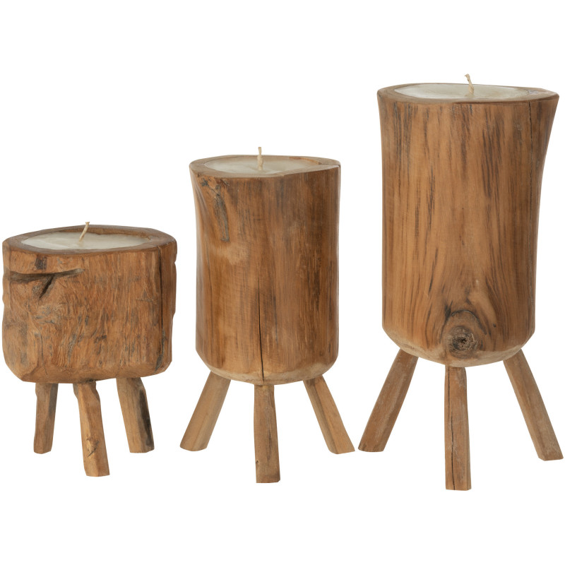 Bougie sur trépied en Teck Naturel Shanda (Lot de 3) - 2