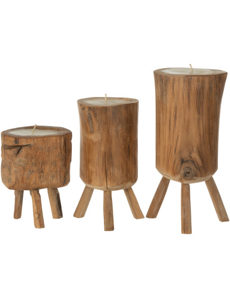 Bougie sur trépied en Teck Naturel Shanda (Lot de 3) - 2