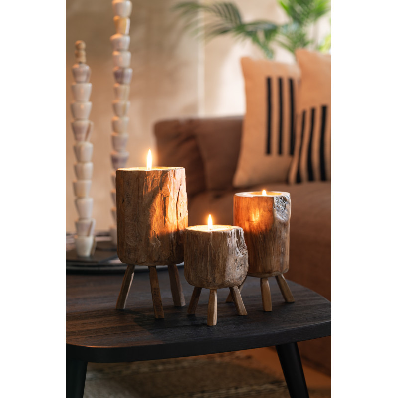 Bougie sur trépied en Teck Naturel Shanda (Lot de 3) - 3