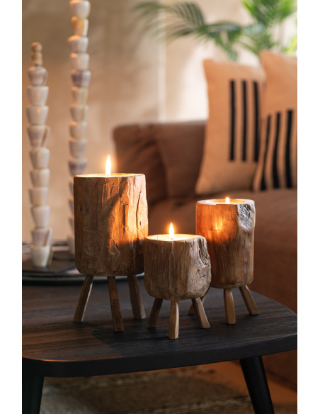 Bougie sur trépied en Teck Naturel Shanda (Lot de 3) - 3