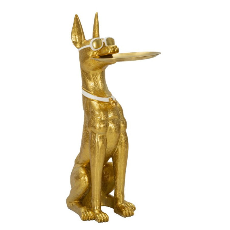 Grande Statue déco moderne Dobermann avec plateau Hauteur 91 cm en Résine Métal Doré Blanc Pit 