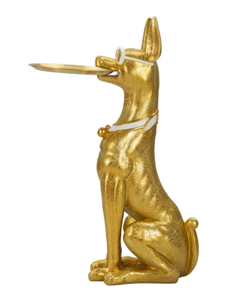 Grande Statue déco moderne Dobermann avec plateau Hauteur 91 cm en Résine Métal Doré Blanc Pit 