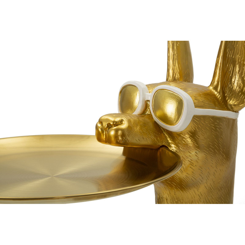 Grande Statue déco moderne Dobermann avec plateau Hauteur 91 cm en Résine Métal Doré Blanc Pit 