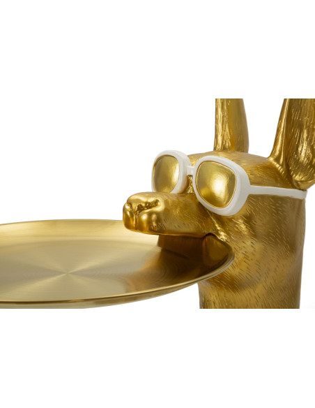 Grande Statue déco moderne Dobermann avec plateau Hauteur 91 cm en Résine Métal Doré Blanc Pit 