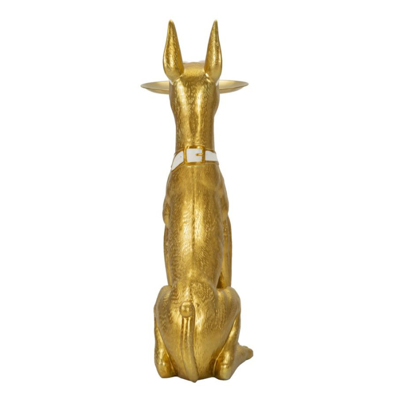 Grande Statue déco moderne Dobermann avec plateau Hauteur 91 cm en Résine Métal Doré Blanc Pit 