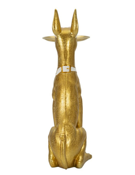 Grande Statue déco moderne Dobermann avec plateau Hauteur 91 cm en Résine Métal Doré Blanc Pit 