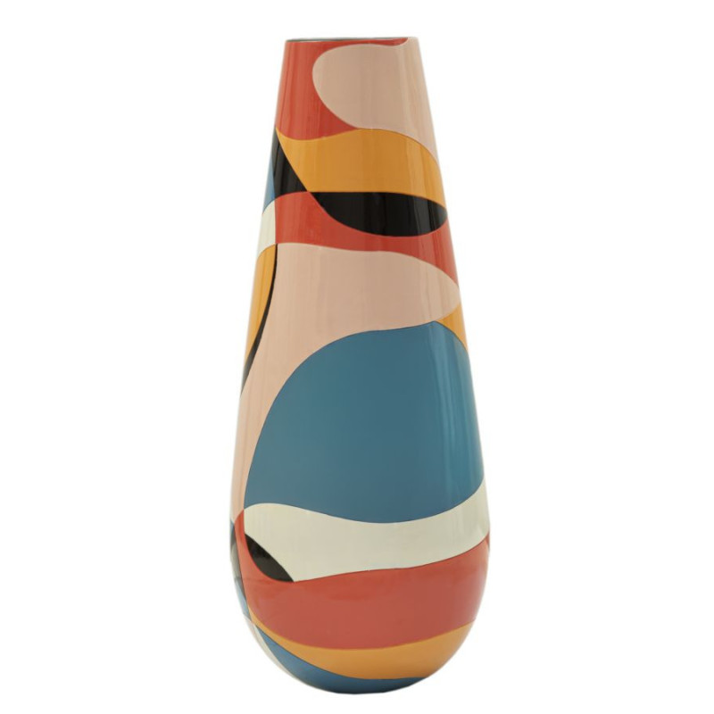 Grande Vase moderne XXL Rond Hauteur 92 cm en Résine Motif abstrait coloré Rubic 