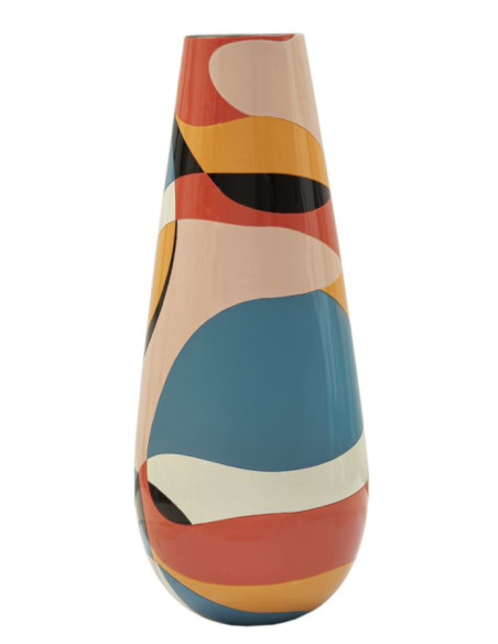 Grande Vase moderne XXL Rond Hauteur 92 cm en Résine Motif abstrait coloré Rubic 