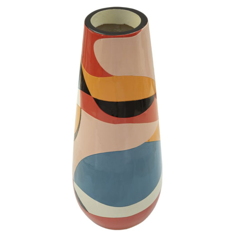 Grande Vase moderne XXL Rond Hauteur 92 cm en Résine Motif abstrait coloré Rubic 