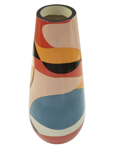 Grande Vase moderne XXL Rond Hauteur 92 cm en Résine Motif abstrait coloré Rubic 