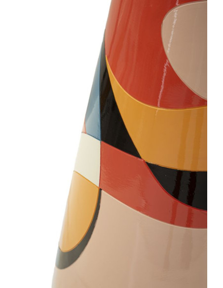Grande Vase moderne XXL Rond Hauteur 92 cm en Résine Motif abstrait coloré Rubic 