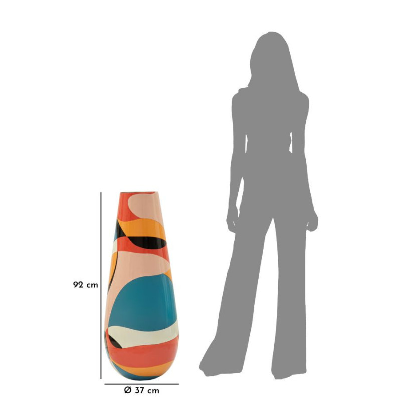 Grande Vase moderne XXL Rond Hauteur 92 cm en Résine Motif abstrait coloré Rubic 