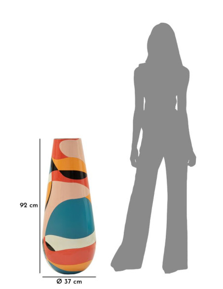 Grande Vase moderne XXL Rond Hauteur 92 cm en Résine Motif abstrait coloré Rubic 