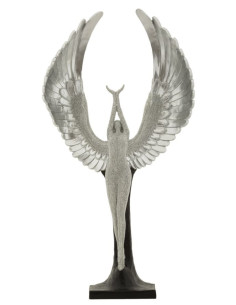 Statue déco moderne Ange protecteur Hauteur 48 cm en Résine Argenté Brillant Noir Sparky 