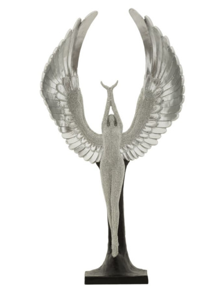 Statue déco moderne Ange protecteur Hauteur 48 cm en Résine Argenté Brillant Noir Sparky 