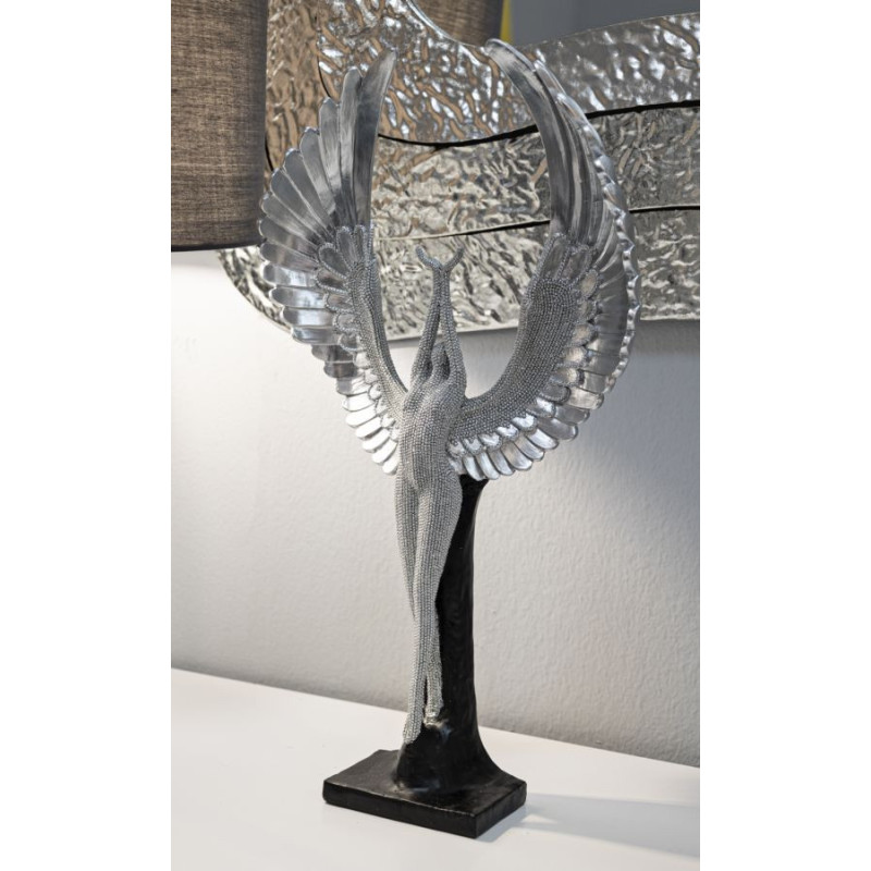 Statue déco moderne Ange protecteur Hauteur 48 cm en Résine Argenté Brillant Noir Sparky 