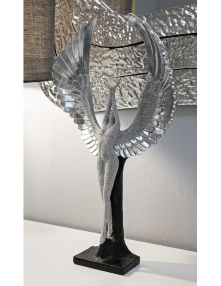 Statue déco moderne Ange protecteur Hauteur 48 cm en Résine Argenté Brillant Noir Sparky 