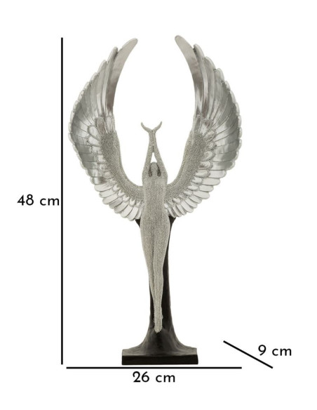 Statue déco moderne Ange protecteur Hauteur 48 cm en Résine Argenté Brillant Noir Sparky 