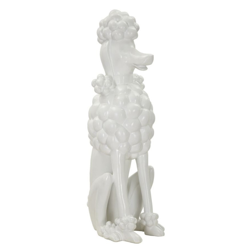 Statue déco moderne Caniche assis Hauteur 61 cm en Résine Blanc Barboncino 