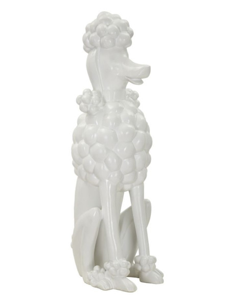 Statue déco moderne Caniche assis Hauteur 61 cm en Résine Blanc Barboncino 