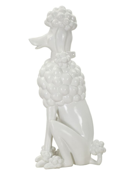 Statue déco moderne Caniche assis Hauteur 61 cm en Résine Blanc Barboncino 