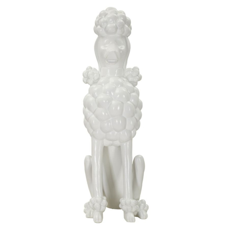 Statue déco moderne Caniche assis Hauteur 61 cm en Résine Blanc Barboncino 